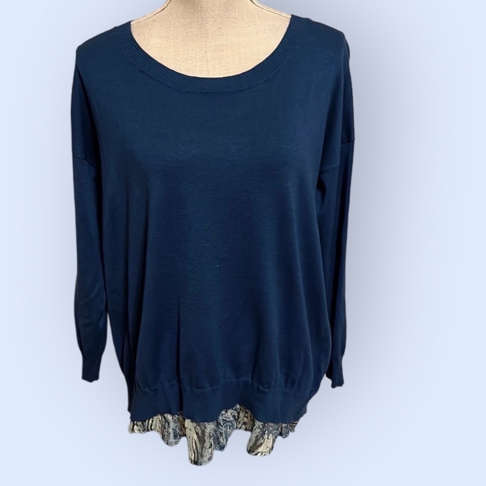 New directions sweater with layer look , teal blue, sz M